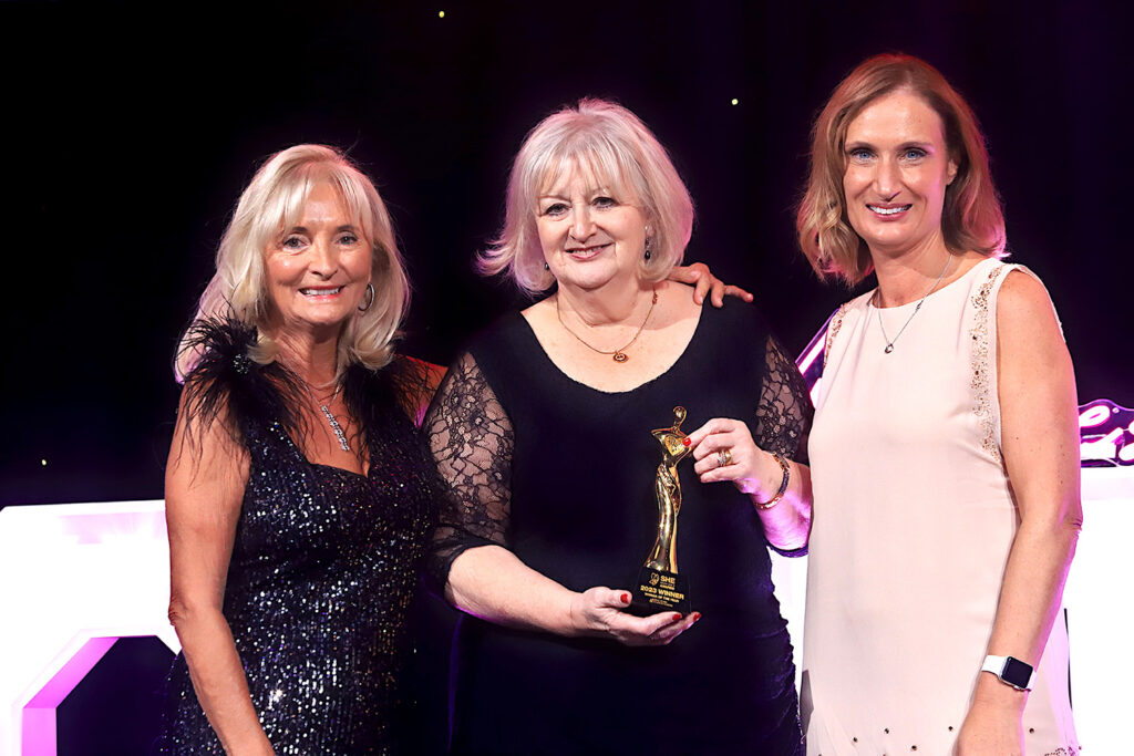 Edith Conn OBE DL JP with SheInspires 2023 Women of the Year UK winner Cllr Linda Thomas, and Event Host, BBC Presenter Annabel Tiffin.